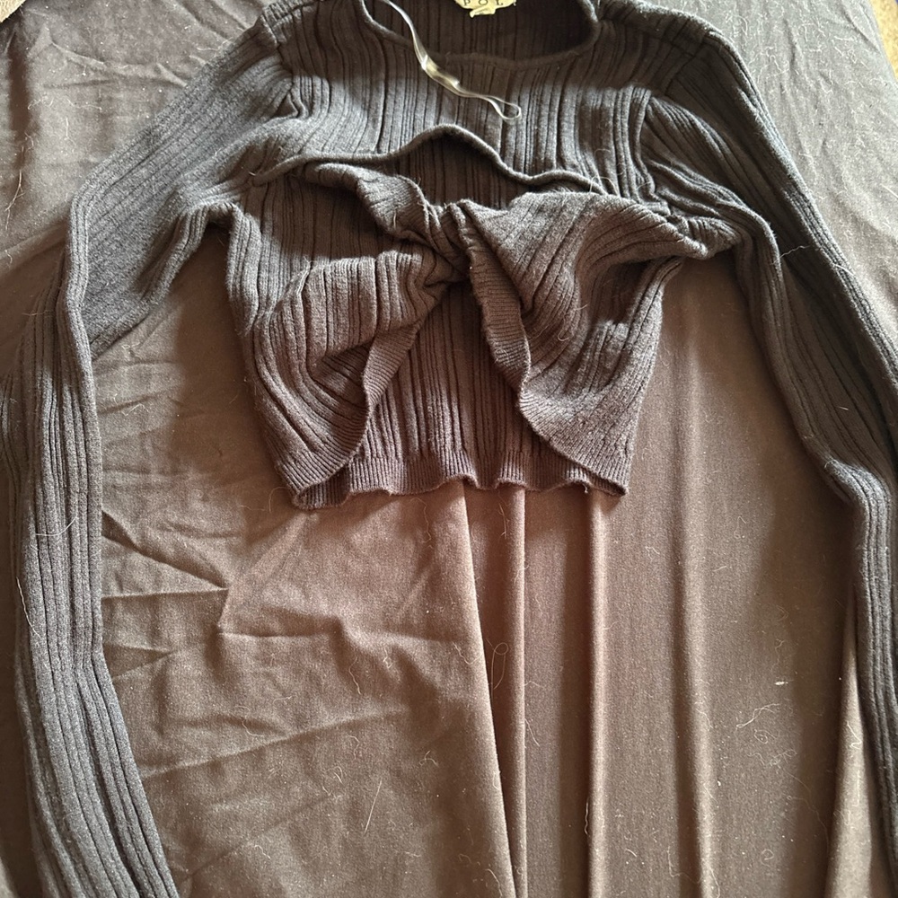 POL Dark Brown Ribbed Crop Top
